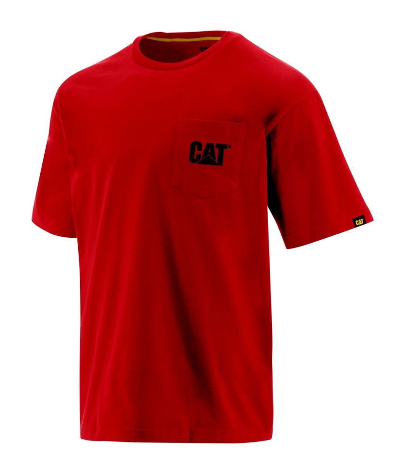 Calzado De Gato Camiseta Roja Con Bolsillo De La Marca Registrada De Los Hombres