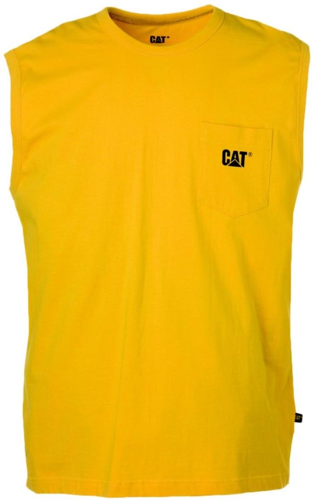Calzado De Gato Camiseta Amarilla Sin Mangas Con Bolsillo De La Marca Registrada De Los Hombres